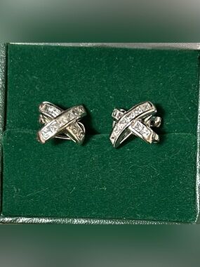 Sterling Silver Crisscross CZ Stud Earrings